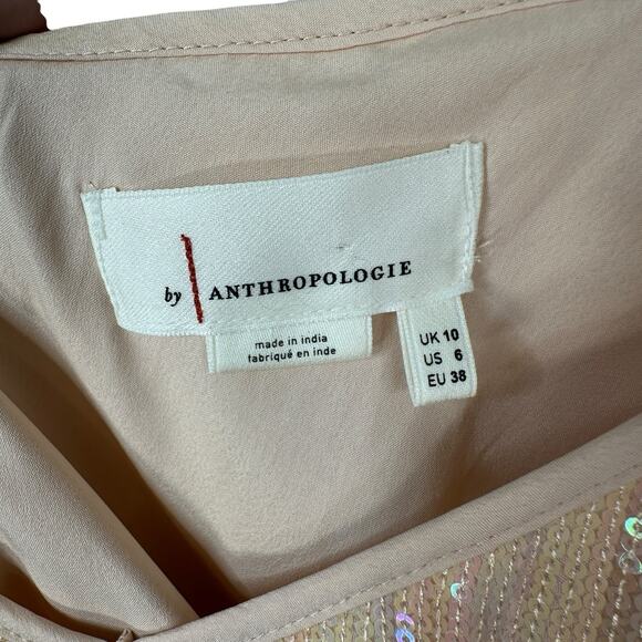 by Anthropologie Amelie Cami Tank Top Womens Size 6 Peach Pink Sequin Ruffle - Picture 12 of 15